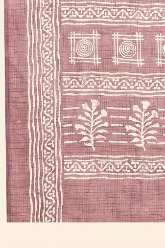 Violet printed linen casual saree with blouse piece