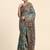 Brown printed linen casual saree with blouse piece