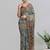 Brown printed linen casual saree with blouse piece