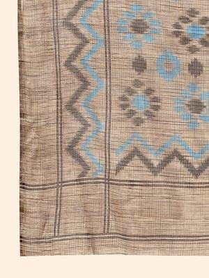 Brown printed linen casual saree with blouse piece 5