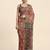 Brown printed linen casual saree with blouse piece