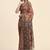 Brown printed linen casual saree with blouse piece