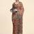 Brown printed linen casual saree with blouse piece