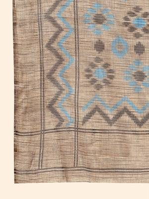 Brown printed linen casual saree with blouse piece 5