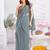 Grey plain satin designer saree with blouse piece