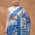 Blue printed silk blend ethnic saree with blouse piece