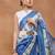 Blue printed silk blend ethnic saree with blouse piece