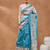 Turquoise blue printed silk blend ethnic saree with blouse piece