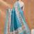 Turquoise blue printed silk blend ethnic saree with blouse piece