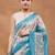 Turquoise blue printed silk blend ethnic saree with blouse piece