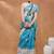 Turquoise blue printed silk blend ethnic saree with blouse piece