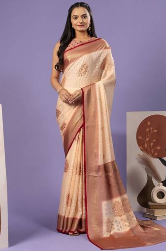 Maroon printed brasso casual saree with blouse piece