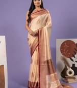 Maroon printed brasso casual saree with blouse piece