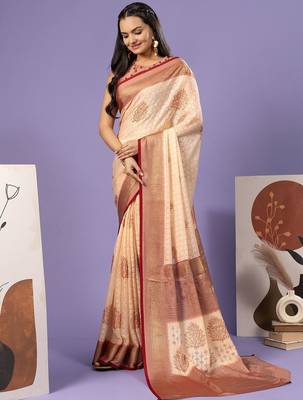 Maroon printed brasso casual saree with blouse piece 3