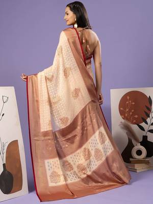 Maroon printed brasso casual saree with blouse piece 4