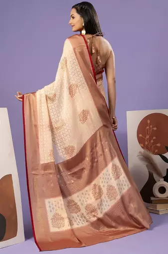 Maroon printed brasso casual saree with blouse piece