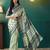Green printed brasso casual saree with blouse piece