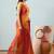 Red elegant printed georgette saree with blouse piece