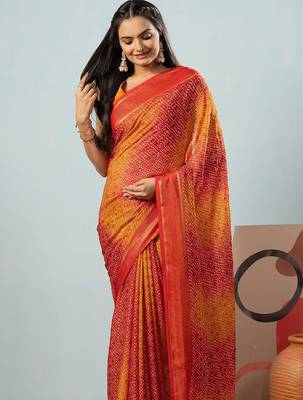 Red elegant printed georgette saree with blouse piece 4