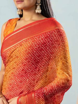 Red elegant printed georgette saree with blouse piece 5