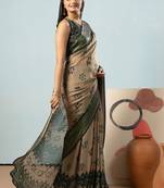 Green elegant printed georgette saree with blouse piece