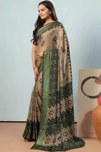 Green elegant printed georgette saree with blouse piece