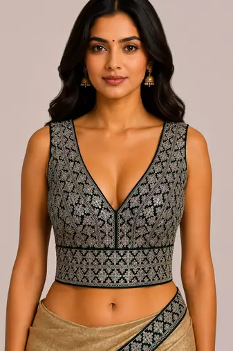 Bottle green heavy embroidered silk bridal blouse | designer sequin work readymade saree blouse for women