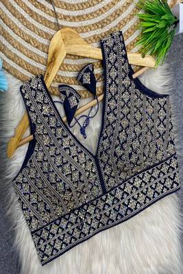 Royal blue heavy embroidered silk bridal blouse | designer sequin work readymade saree blouse for women 1