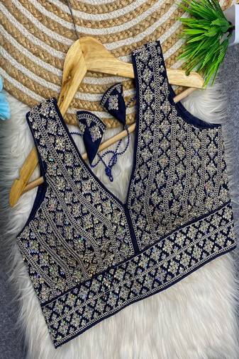 Royal blue heavy embroidered silk bridal blouse | designer sequin work readymade saree blouse for women