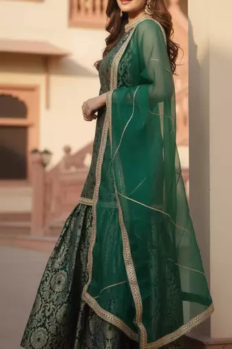 The Emerald Mughal-Print Banarasi Brocade Sharara Set