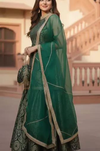 The Emerald Mughal-Print Banarasi Brocade Sharara Set