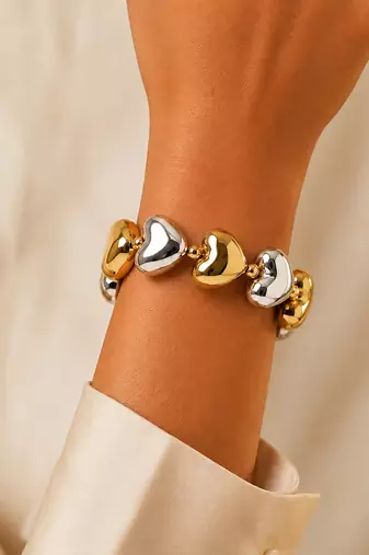 Dual tone heart stretch bracelet