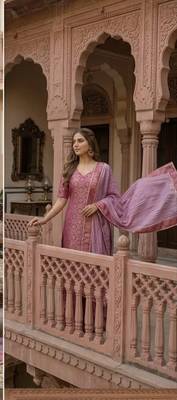 Royal Magenta Brocade Kurta & Flared Sharara with Striped Dupatta 3