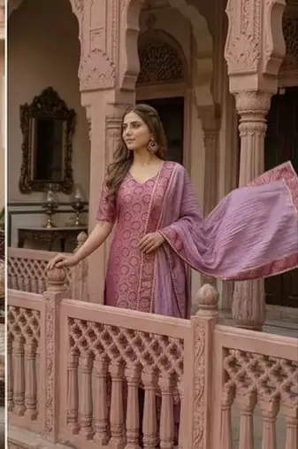 Royal Magenta Brocade Kurta & Flared Sharara with Striped Dupatta