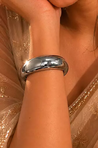Silver metallic hinged cuff bangle