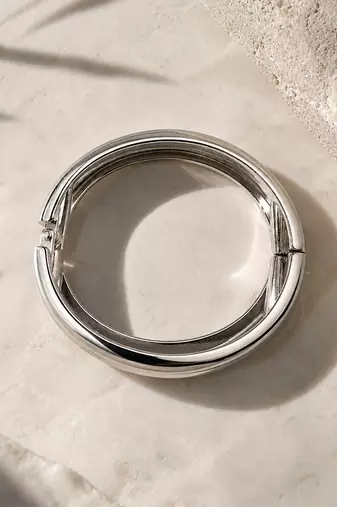 Silver metallic hinged cuff bangle