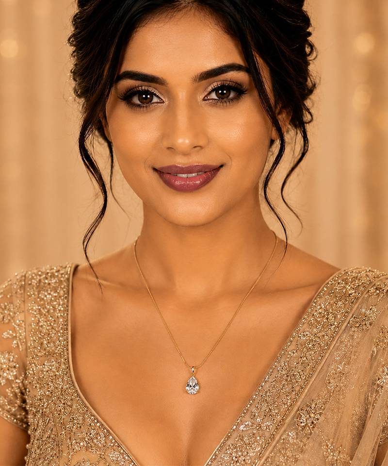 Gold plated white stone pendant necklace