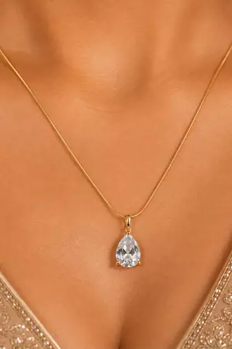 Gold plated white stone pendant necklace