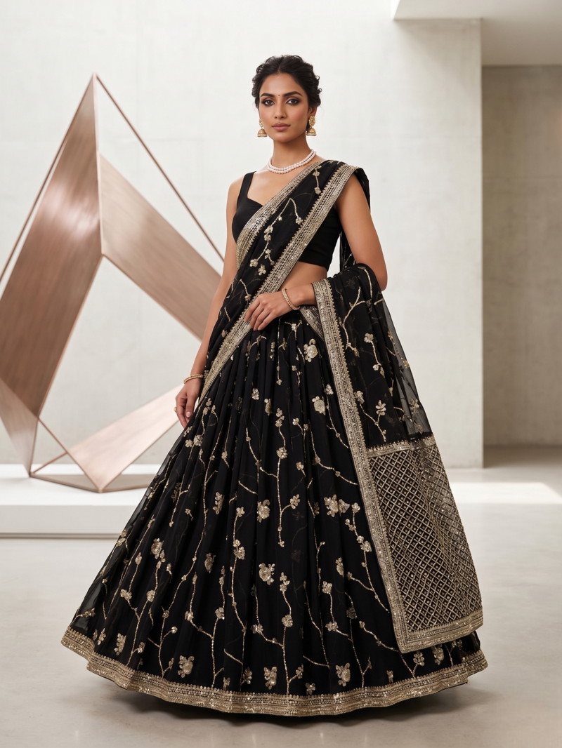 Royal Black Designer Lehenga Choli with Heavy Embroidery