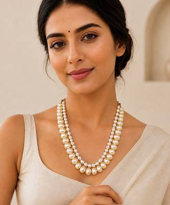 Double strand white beige pearl necklace 1