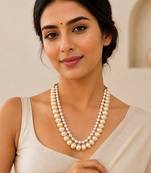 Double strand white beige pearl necklace