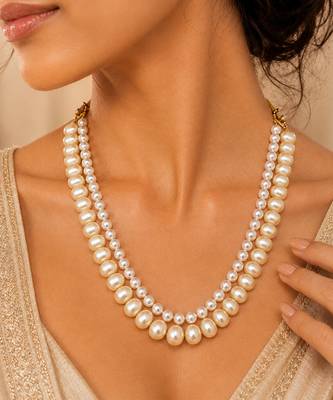 Double strand white beige pearl necklace 2