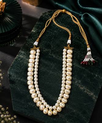 Double strand white beige pearl necklace 3