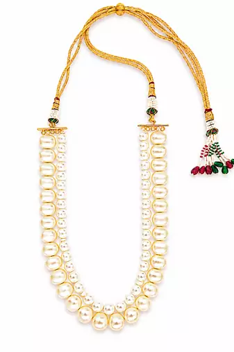Double strand white beige pearl necklace