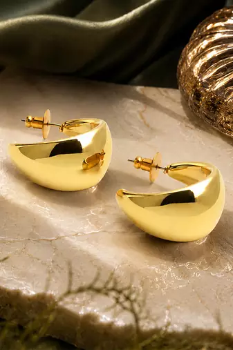 Metallic gold high polish huggie hoops earrings