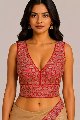 Coral pink heavy embroidered silk bridal blouse | designer sequin work readymade saree blouse for women
