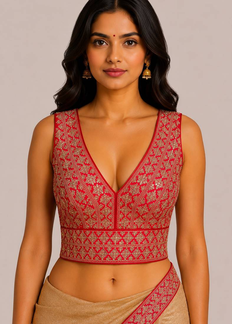 Coral pink heavy embroidered silk bridal blouse | designer sequin work readymade saree blouse for women