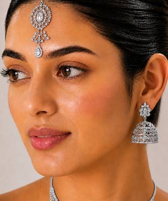 Silver plated bridal necklace set with maang tikka 2