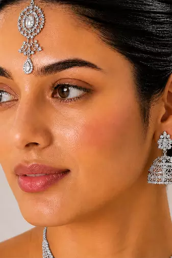 Silver plated bridal necklace set with maang tikka