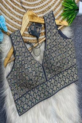 Grey heavy embroidered silk readymade saree blouse for women | designer sequin work bridal blouse 1